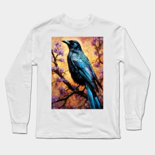 Crow bird painting colors art #crow Long Sleeve T-Shirt